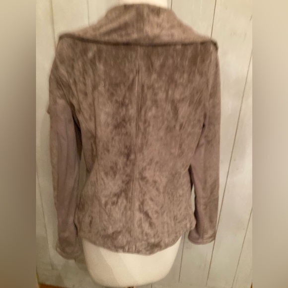 Blank NYC Faux Suede Taupe Zip Up Moto Jacket Women's Fold Up Collar size S - Picture 7 of 13